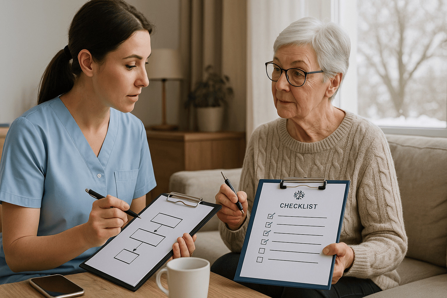 Pflegekraft bei der Betreuung im Winter